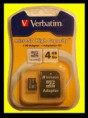 Micro SDHC 4gb pamätova karta VERBATIM s adaptérom cena  8.99€ kod 0015